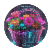 バスケットに入った明るい色の花のモノグラム | カッティングボード (正面)