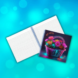 バスケットに入った明るい色の花のモノグラム | ノートブック