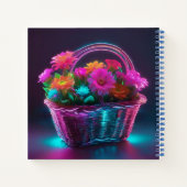 バスケットに入った明るい色の花のモノグラム | ノートブック (裏面)