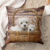 バスケットに入った白い子犬 クッション (ブランケット)