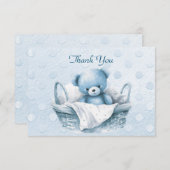 バスケットに入った青いテディベアサンキューカード サンキューカード (正面/裏面)