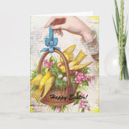 バスケットに入った黄色の鳥、イースター シーズンカード