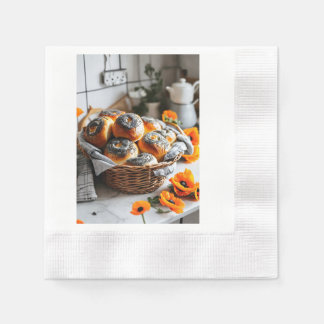 「バスケットに入った、おいしい香転がりのポピーの種 縁ありカクテルナプキン