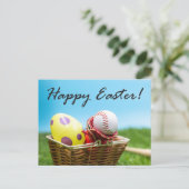バスケットに卵を入れた野球ハッピーイースター シーズンポストカード (スタンド正面)
