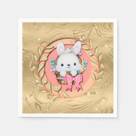 バスケットに座って可愛いイースターバニー スタンダードカクテルナプキン