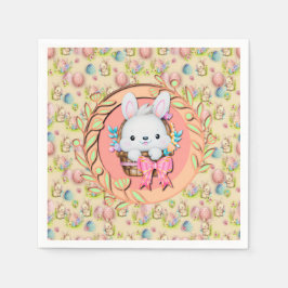 バスケットに座って可愛いイースターバニー スタンダードカクテルナプキン