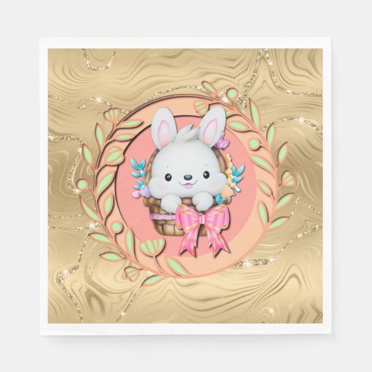 バスケットに座って可愛いイースターバニー スタンダードランチョンナプキン (正面)