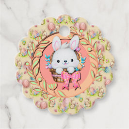 バスケットに座って可愛いイースターバニー フェイバータグ