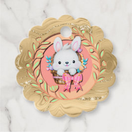 バスケットに座って可愛いイースターバニー フェイバータグ