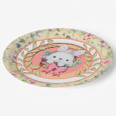 バスケットに座って可愛いイースターバニー ペーパープレート (アングル)