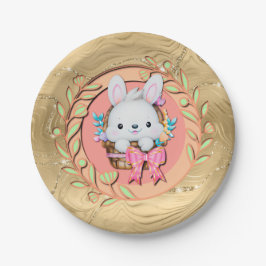 バスケットに座って可愛いイースターバニー ペーパープレート