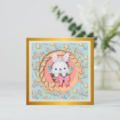 バスケットに座って可愛いイースターバニー 招待状 (スタンド正面)