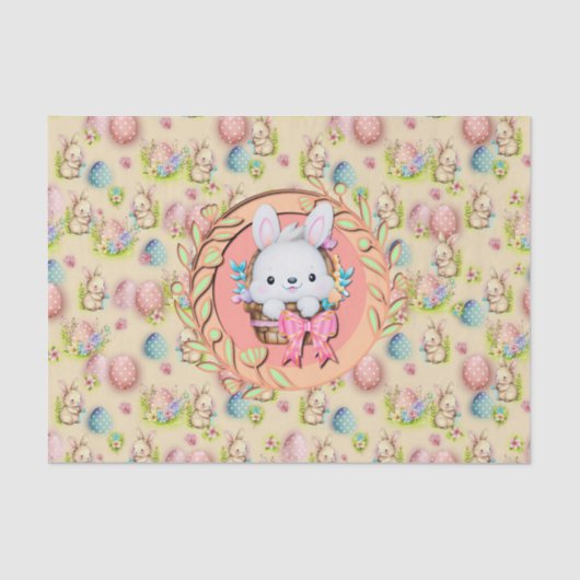 バスケットに座って可愛いイースターバニー 薄葉紙 (正面)