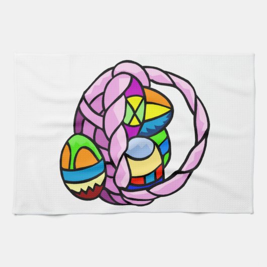 バスケットに色彩の鮮やか入った幾何学的なイースターエッグ キッチンタオル (横)