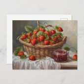 バスケットのイチゴの実とイチゴジャム ポストカード (正面/裏面)