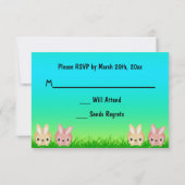 バスケットのイースター第1誕生日RSVPのかわいいバニー 招待状 (裏面)