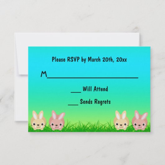 バスケットのイースター第1誕生日RSVPのかわいいバニー 招待状 (裏面)