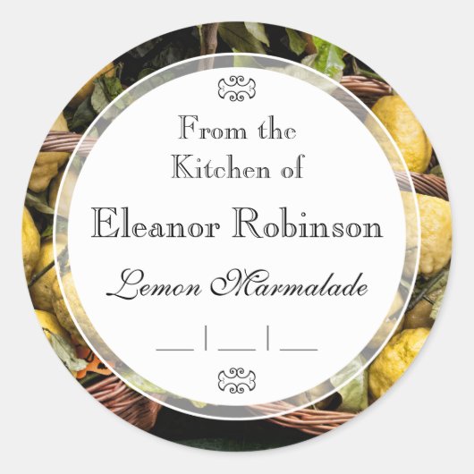 バスケットのエレガントでイタリアンなレモン ラウンドシール (正面)