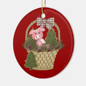 バスケットのオーナメントのクリスマスのブタ セラミックオーナメント (左)