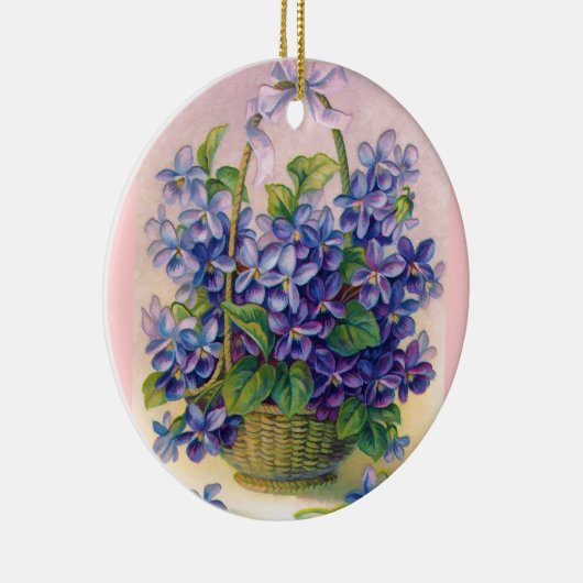 バスケットのオーナメントのヴィンテージのバイオレット セラミックオーナメント (右)