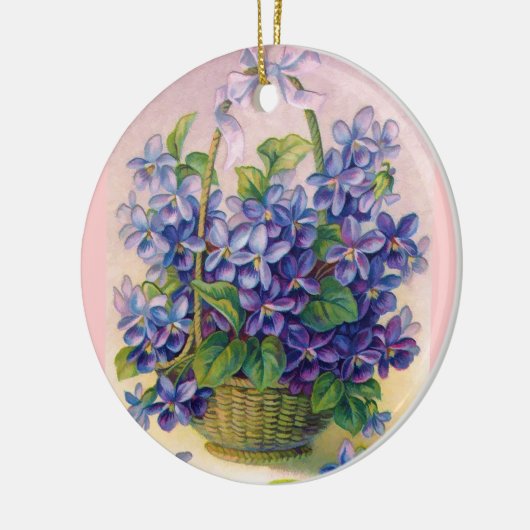 バスケットのオーナメントのヴィンテージのバイオレット セラミックオーナメント (左)
