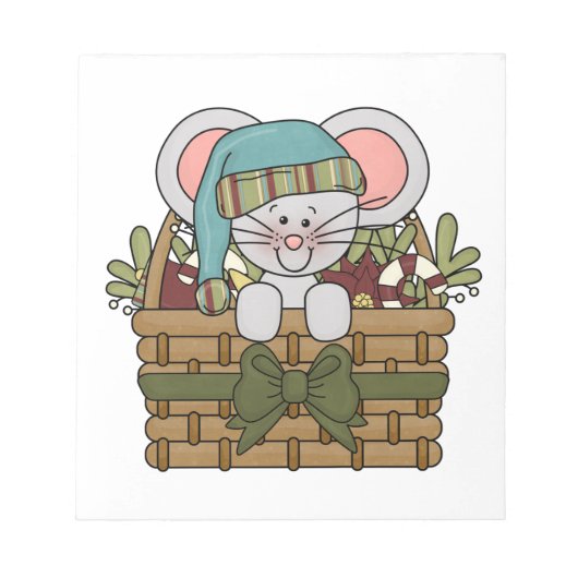 バスケットのクリスマスのマウス ノートパッド (正面)