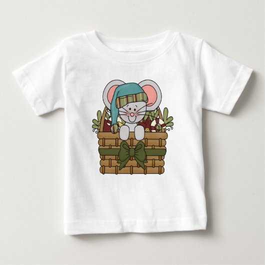 バスケットのクリスマスのマウス ベビーTシャツ (正面)