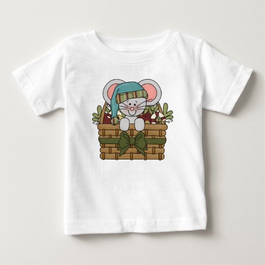 バスケットのクリスマスのマウス ベビーTシャツ (正面)