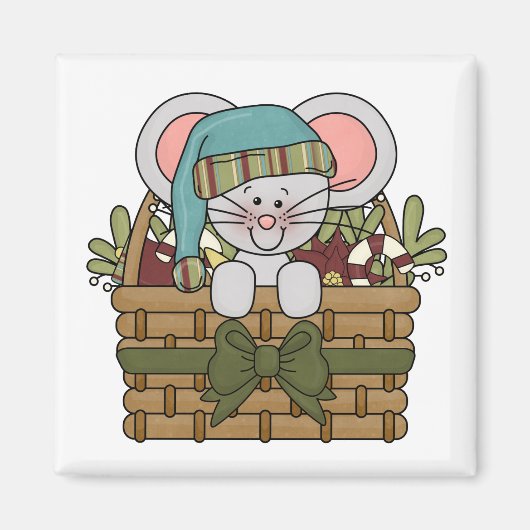 バスケットのクリスマスのマウス マグネット (正面)