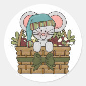 バスケットのクリスマスのマウス ラウンドシール (正面)