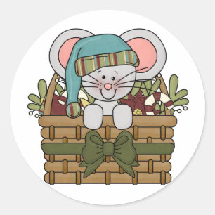 バスケットのクリスマスのマウス ラウンドシール
