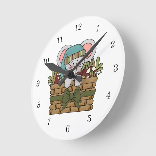 バスケットのクリスマスのマウス ラウンド壁時計 (傾斜)