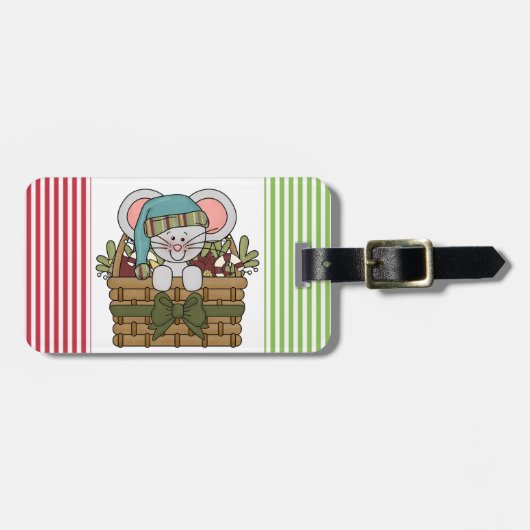 バスケットのクリスマスのマウス ラゲッジタグ (正面横)