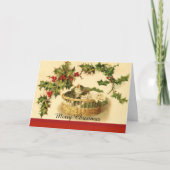 バスケットのクリスマスカードに入った3匹の子猫 シーズンカード (正面)