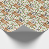 バスケットのクリスマスホリーに可愛いダルマチアの子犬 ラッピングペーパー (角)