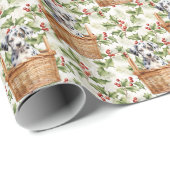 バスケットのクリスマスホリーに可愛いダルマチアの子犬 ラッピングペーパー (ロールコーナー)