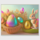 バスケットのコレクションのイースターバニーと光沢のある卵 ラッピングペーパー (フラット)