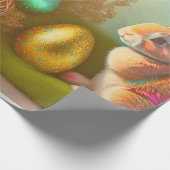 バスケットのコレクションのイースターバニーと光沢のある卵 ラッピングペーパー (角)