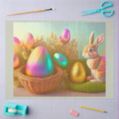 バスケットのコレクションのイースターバニーと光沢のある卵 薄葉紙 (クラフト)