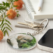 バスケットのゴールデン・リトリーバーの子犬 キーホルダー (正面右)