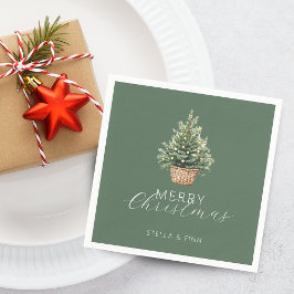バスケットのダスティーグリーンのクラシックなクリスマスツリー スタンダードカクテルナプキン