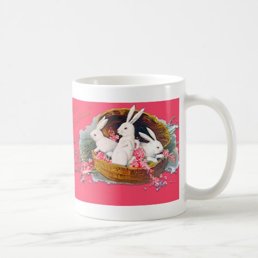 バスケットのマグの3つのバニー コーヒーマグカップ (右)
