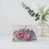 バスケットのヴィンテージのビクトリア時代の人のGloxiniaそしてシダ 名刺 (スタンド正面)