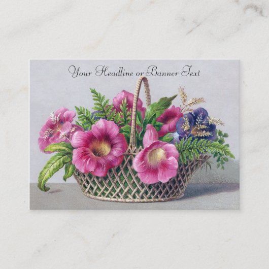 バスケットのヴィンテージのビクトリア時代の人のGloxiniaそしてシダ 名刺 (正面)