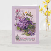 バスケットのヴィンテージの誕生日のバイオレット カード (黄色い花)