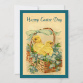 バスケットの中の雛ヴィンテージ復活祭招待状 招待状 (正面)