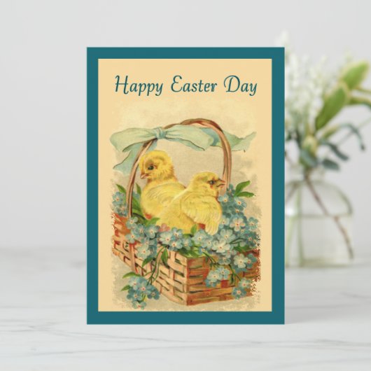 バスケットの中の雛ヴィンテージ復活祭招待状 招待状 (スタンド正面)