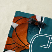 バスケットの多カスタムくのチーム名ティール(緑がかった色)白 ビーチタオル (インサイチュ)