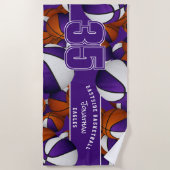 バスケットの多カスタムくのチーム名パープルホワイト ビーチタオル (正面)