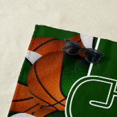 バスケットの多カスタムくの選手の名前の緑の白 ビーチタオル (インサイチュ)